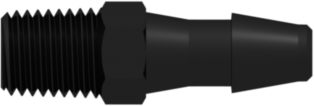 Threaded NPT Fitting 1/16-27 NPT Thread to Barb, 3/16 (4.8 mm) ID Tubing, Black Nylon
