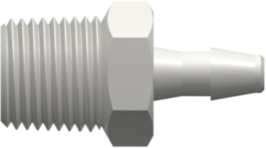 Threaded NPT Fitting 1/8-27 NPT Thread to Barb, 1/8 (3.2 mm) ID Tubing, White Nylon