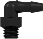 Threaded UNF Fitting 10-32 UNF Thread Elbow to Barb, 3/32 (2.4 mm) ID Tubing, Black Nylon