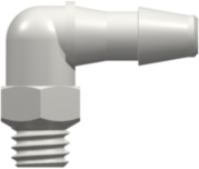 Threaded UNF Fitting 10-32 UNF Thread Elbow to Barb, 1/8 (3.2 mm) ID Tubing, White Nylon