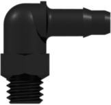 Threaded UNF Fitting 10-32 UNF Thread Elbow to Barb, 1/8 (3.2 mm) ID Tubing, Black Nylon