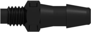 Threaded Metric Fitting M6x1 Thread to Barb, 3/16 (4.8 mm) ID Tubing, Black Nylon