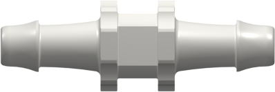 Tube to Tube Fitting Straight Through Tube Fitting with 500 Series Barbs, 3/16 (4.8 mm) ID Tubing, White Nylon