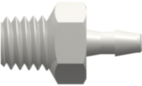 Threaded Fitting 10-32 Special Tapered Thread to Barb, 1/16 (1.6 mm) ID Tubing, White Nylon