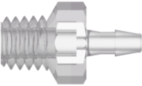 Threaded Fitting 10-32 Special Tapered Thread to Barb, 1/16 (1.6 mm) ID Tubing, Natural Kynar PVDF
