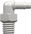 Threaded Fitting 10-32 Special Tapered Thread Elbow to Barb, 3/32 (2.4 mm) ID Tubing, White Nylon