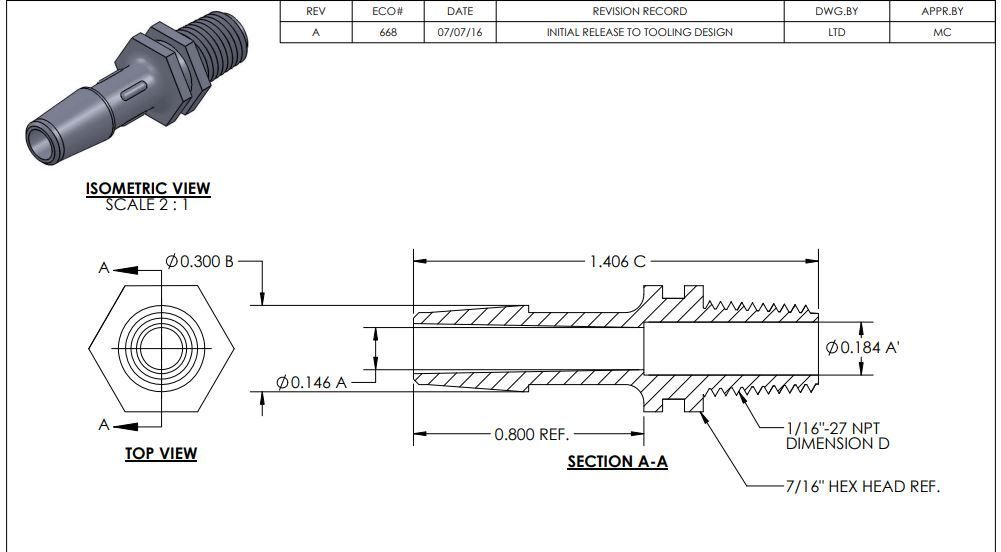 Adapter w/ 1/16-27 NPT Thread x 1/4 Barb in Black Nylon