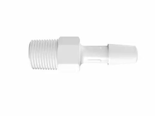 Adapter 1/8 BSPT Thread x 5/16 Barb in White Polypropylene