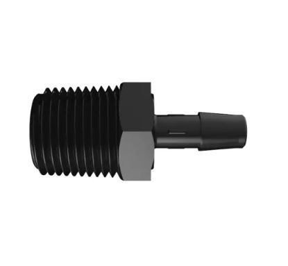Adapter 1/2 NPT Thread x 5/16 Barb in Black Nylon