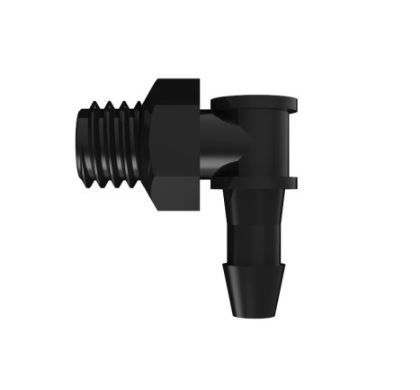 Elbow 10-32 UNF Thread x 3/32 Barb Black Nylon