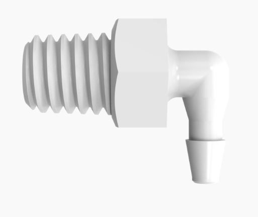 Elbow 10-32 Taper x 1/16 Barb in Medical Grade Nylon