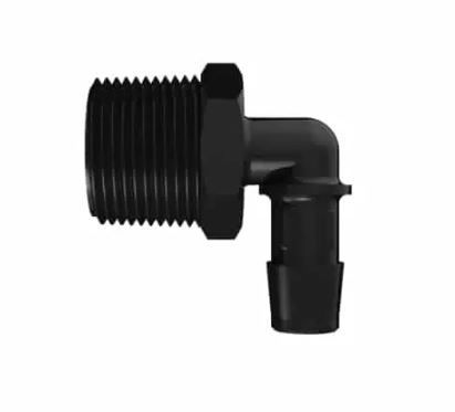 Elbow 3/4 NPT x 1/2 Barb in Black Nylon