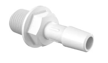Panel Mount Standard 1/4 NPSM Thread x 5/16 Barb in White Polypropylene