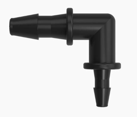 Reduction Elbow 3/32 Barb x 1/16 Barb Black Nylon