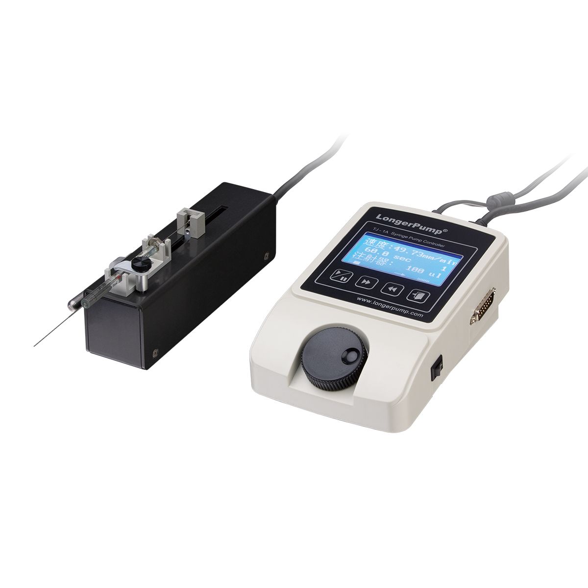 High-precision single channel micro syringe pump with external control for syringes with a capacity of 5µl to 1ml