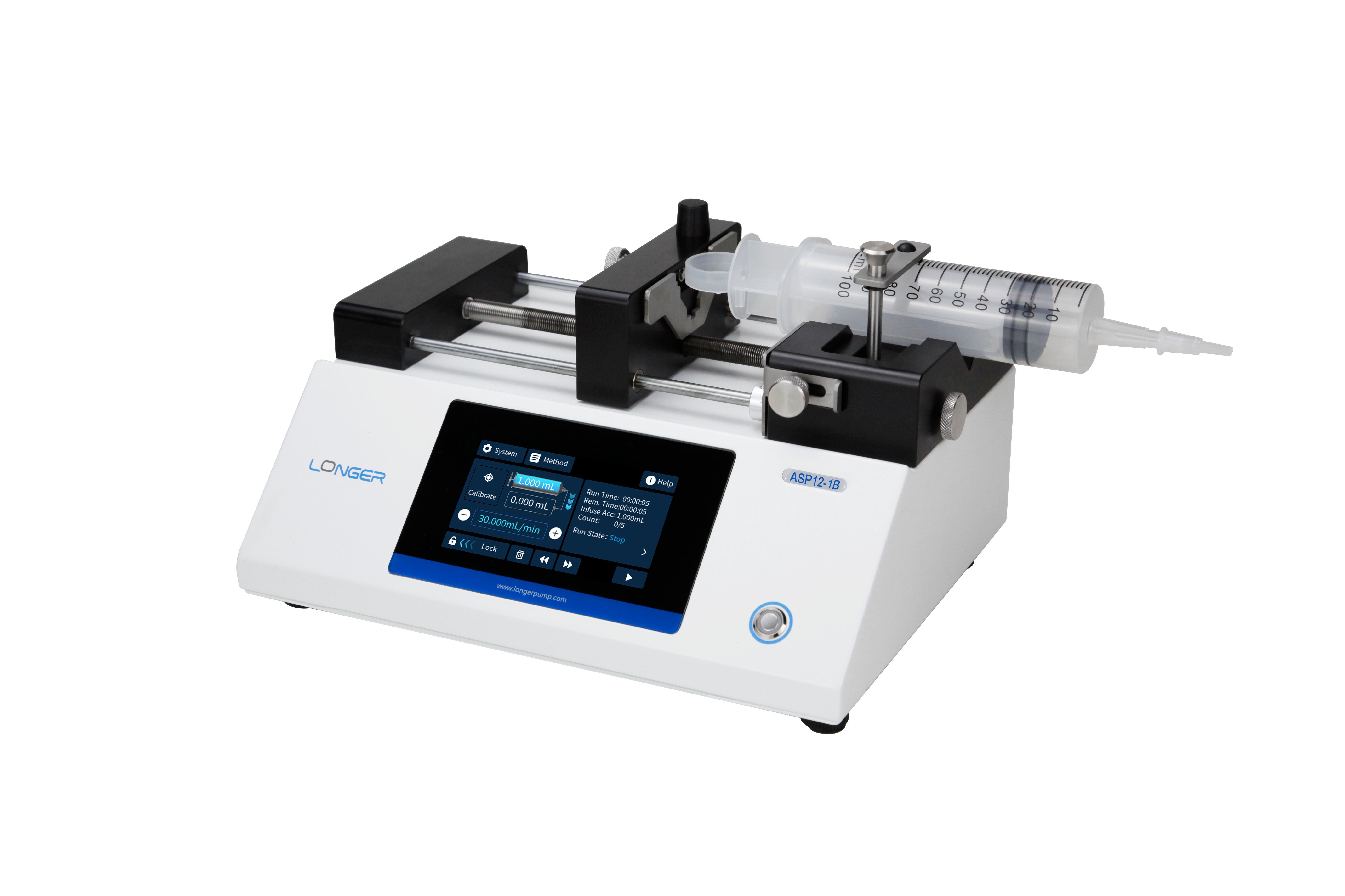 Laboratory syringe pump with touchscreen and LabVIEW drivers