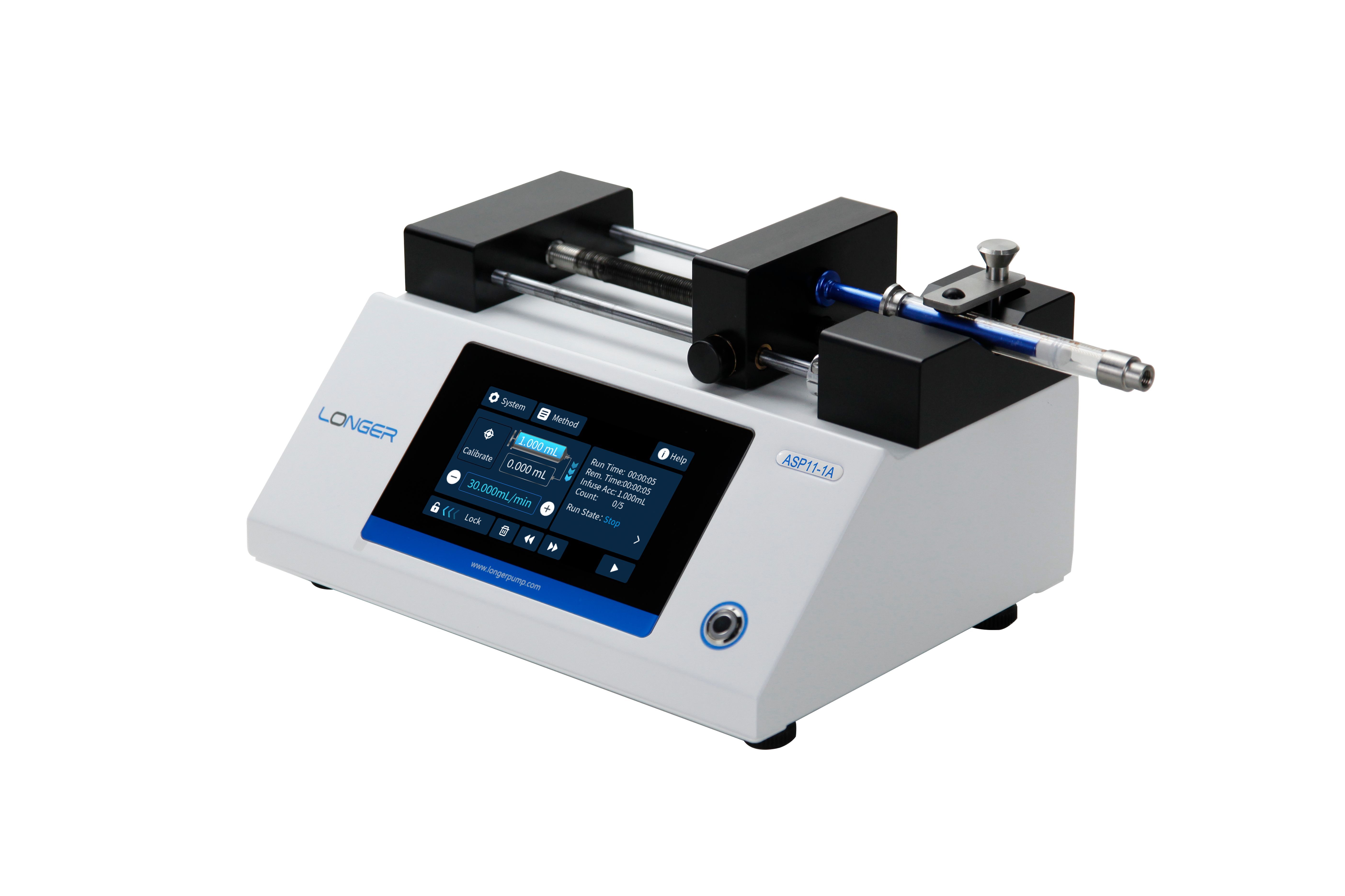 Laboratory syringe pump with touchscreen and LabVIEW drivers