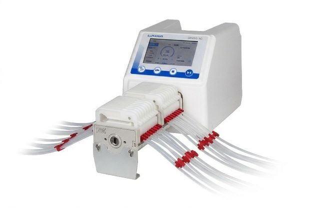 Multichannel laboratory peristaltic pump with up to 24 channels and 10 rollers | 5″ color touchscreen