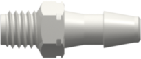 Threaded Metric Fitting M5x.8 Thread to Barb, 1/8 (3.2 mm) ID Tubing, White Nylon