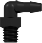 Threaded Fitting 10-32 Special Tapered Thread Elbow to Barb, 3/32 (2.4 mm) ID Tubing, Black Nylon