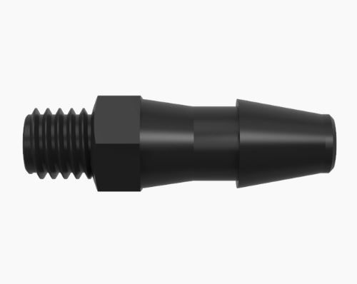 Adapter 10-32 Extended Thread x 5/32 Barb Black Nylon