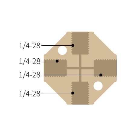 PEEK Female Thread Cross Adapter - 4 * 1/4-28 UNF - 0.8mm Flow Passage Diameter