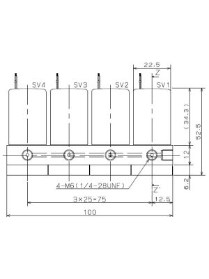 4-way manifold solenoid valve with separating membrane, 1.6mm, M6, PTFE/FFKM, 12VDC