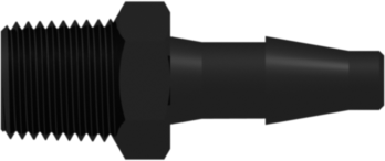 Threaded NPT Fitting 1/8-27 NPT Thread to Classic Series Barb, 3/16 (4.8 mm) ID Tubing, Black Nylon