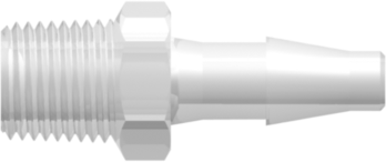 Threaded NPT Fitting 1/8-27 NPT Thread to Classic Series Barb, 3/16 (4.8 mm) ID Tubing, Animal-Free Natural Polypropylene