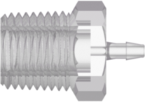 Threaded NPT Fitting 1/8-27 NPT Thread to Barb, 1/16 (1.6 mm) ID Tubing, Natural Kynar PVDF