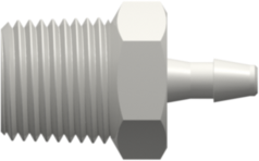 Threaded NPT Fitting 1/8-27 NPT Thread to Barb, 3/32 (2.4 mm) ID Tubing, White Nylon