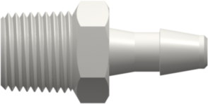Threaded NPT Fitting 1/8-27 NPT Thread to Barb, 5/32 (4.0 mm) ID Tubing, White Nylon
