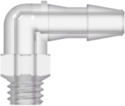 Threaded UNF Fitting 10-32 UNF Thread Elbow to Barb, 1/8 (3.2 mm) ID Tubing, Natural Kynar PVDF