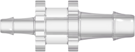 Tube to Tube Fitting Straight Through Reduction Tube Fitting with 500 Series Barbs, 5/32 (4.0 mm) and 3/32 (2.4 mm) ID Tubing, Natural Kynar PVDF