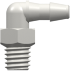 Threaded Fitting 10-32 Special Tapered Thread Elbow to Barb, 3/32 (2.4 mm) ID Tubing, White Nylon