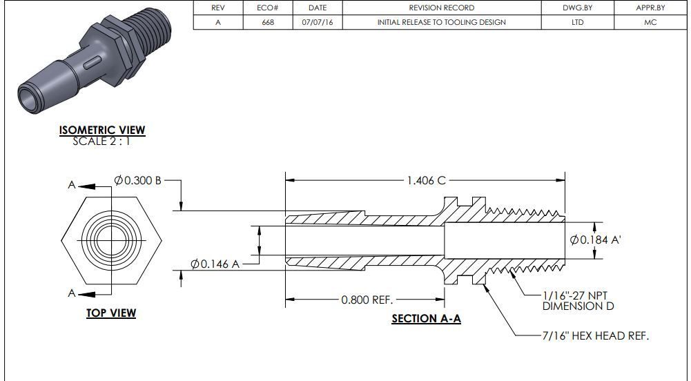 Adapter w/ 1/16-27 NPT Thread x 1/4 Barb in Black Nylon