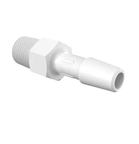 Adapter 1/8 NPT Thread x 1/4 Barb in Non-Animal Derived Polypropylene