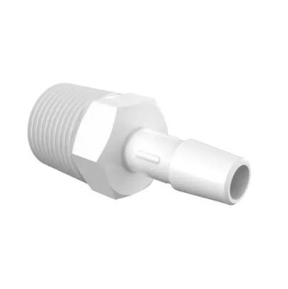 Adapter 3/8 NPT Thread x 5/16 Barb in Non-Animal Derived Polypropylene