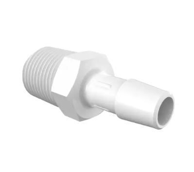 Adapter 3/8 NPT Thread x 3/8 Barb in Non-Animal Derived Natural Polypropylene