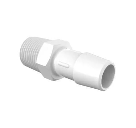 Adapter 3/8 NPT Thread x 1/2 Barb in Non-Animal Derived Polypropylene