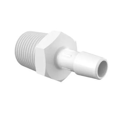 Adapter 1/2 NPT Thread x 3/8 Barb in Non-Animal Derived Polypropylene