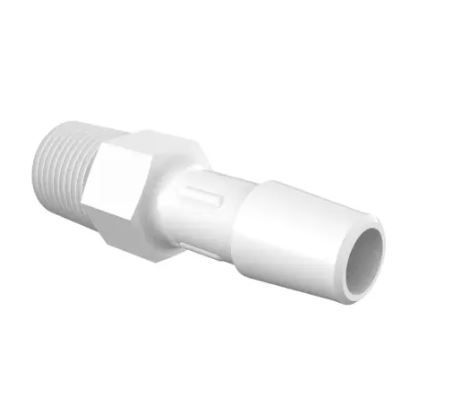 Adapter 1/8 NPT Thread x 5/16 Barb in Natural Kynar 740