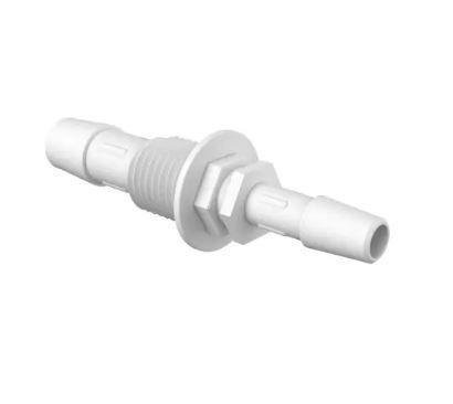 Bulkhead 1/4 Straight Adapter 3/8 ID x 1/4 ID in White Polypropylene