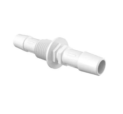 Bulkhead 1/4 Straight Adapter 3/8 ID x 3/8 ID in White Polypropylene