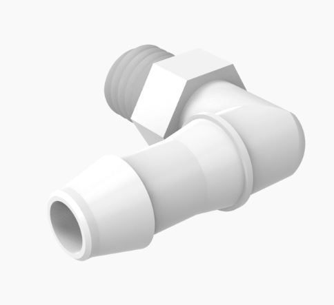 Elbow 1/4-28 UNF Thread x 3/16 Barb Natural Nylon
