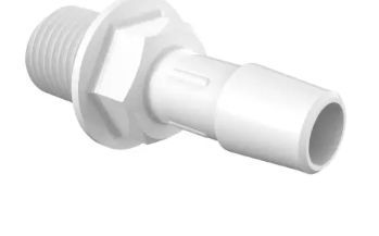 Panel Mount Standard 1/4 NPSM Thread x 3/8 Barb in White Polypropylene