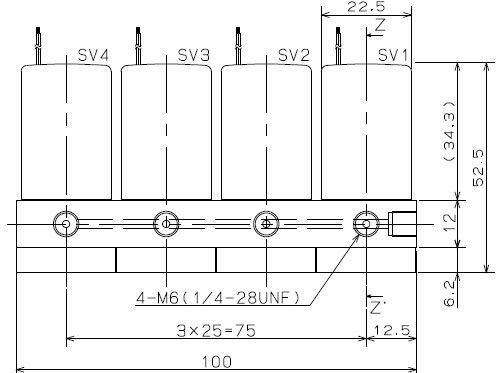 4-way manifold solenoid valve with separating membrane, 1.6mm, M6, PTFE/FFKM, 12VDC