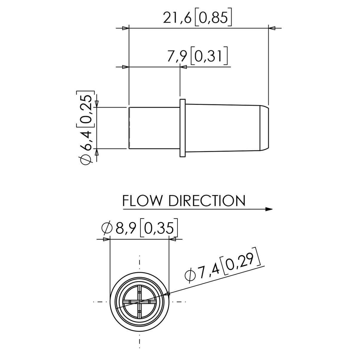 Single Use Poppet Check Valve for 1/4 ID Tubing - Gamma Grade Polypropylene Body
