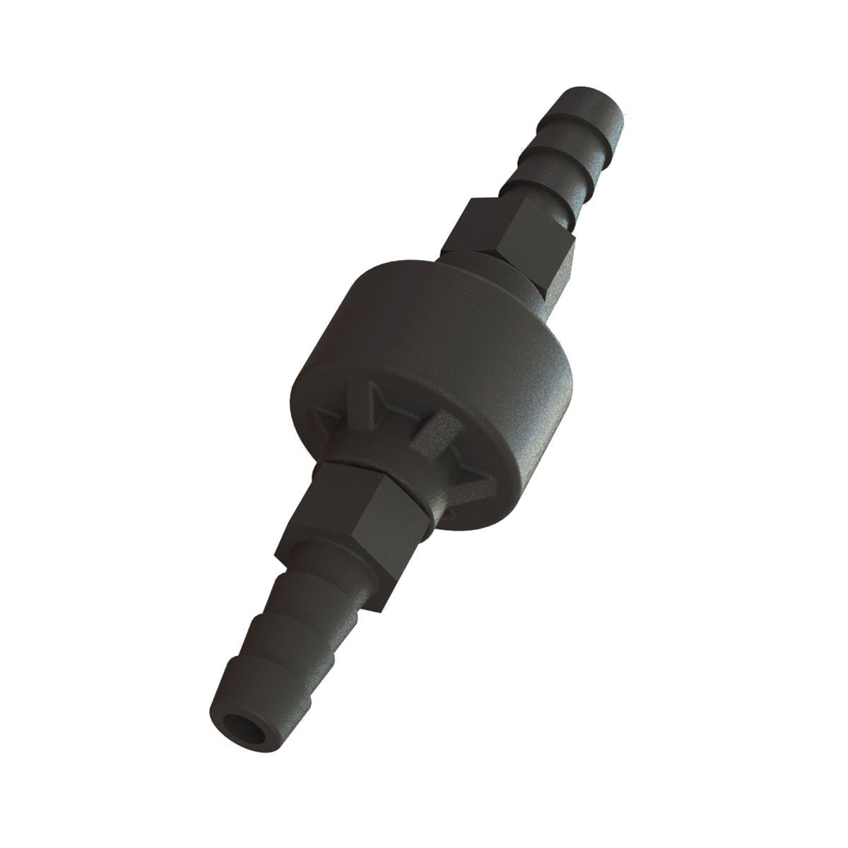 Check Valve 3.2mm (1/8) Barbed Ports - Polysulfone -  < 10 H2O Cracking Pressure - Black Housing