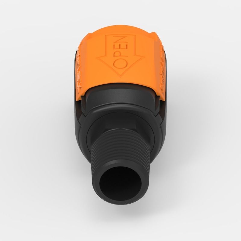 Threaded Quick Coupling Large (1), male, open flow, 1/2 NPT, Glass Filled Black Nylon (GFBN) - Buna-N, Spring: Non-Metallic